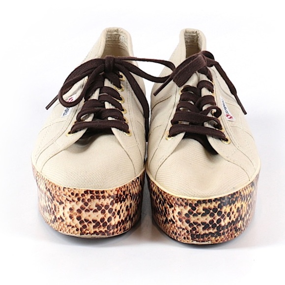 Superga Shoes - Beige snake print canvas Superga flatforms 40/10